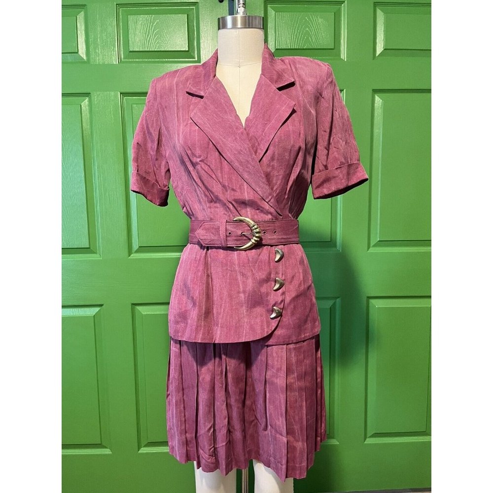 Vintage 80's S.L. Petites Burgandy Suit Dress Size 8